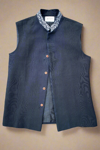 Black Printed Nehru Vest